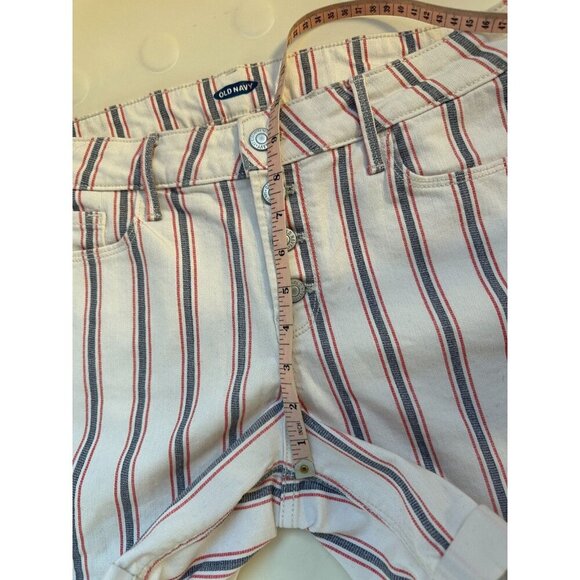 Old Navy American Denim Cuffed Shorts 5 Pkt Cream Gray Red stripe Size 10 July 4 - Picture 5 of 8